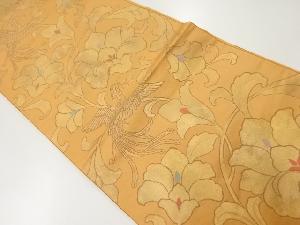 アンティーク　草花に花喰い鳥模様織出し袋帯（材料）
